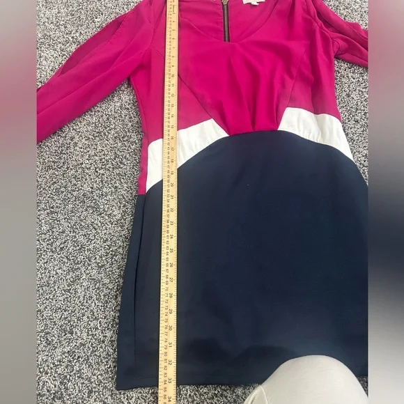 Gianni Bini Pink White Navy Colorblock V-Neck Long Sleeve Dress Size 9 - Picture 8 of 8